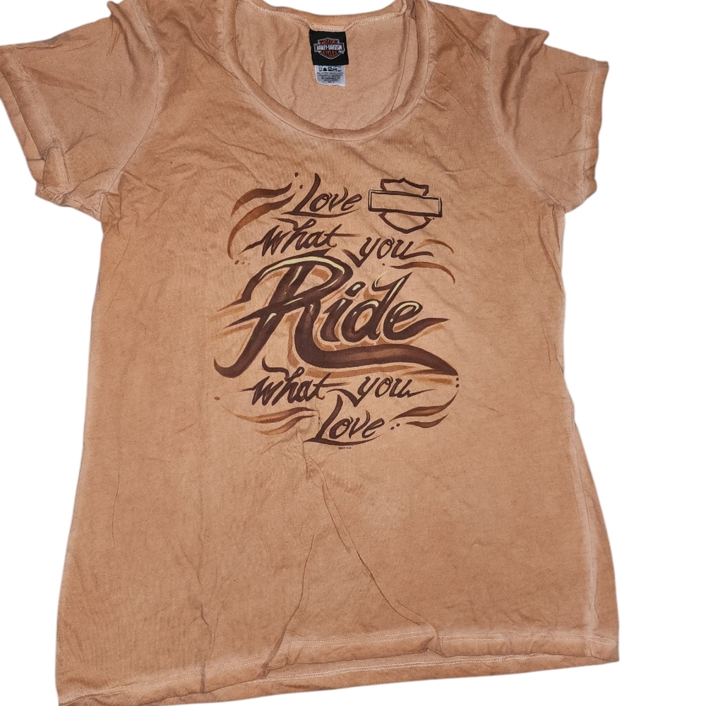 Harley Davidson Womens Tshirt XL Brown Burnt Orange Biker Motorcycle Casual